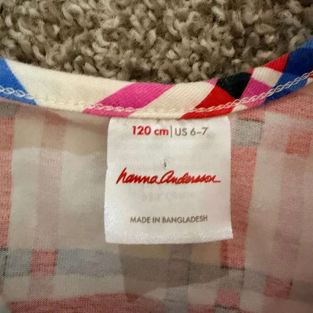 Hanna Andersson Plaid Tiered Skater Dress Size 6-7 Red Blue White
